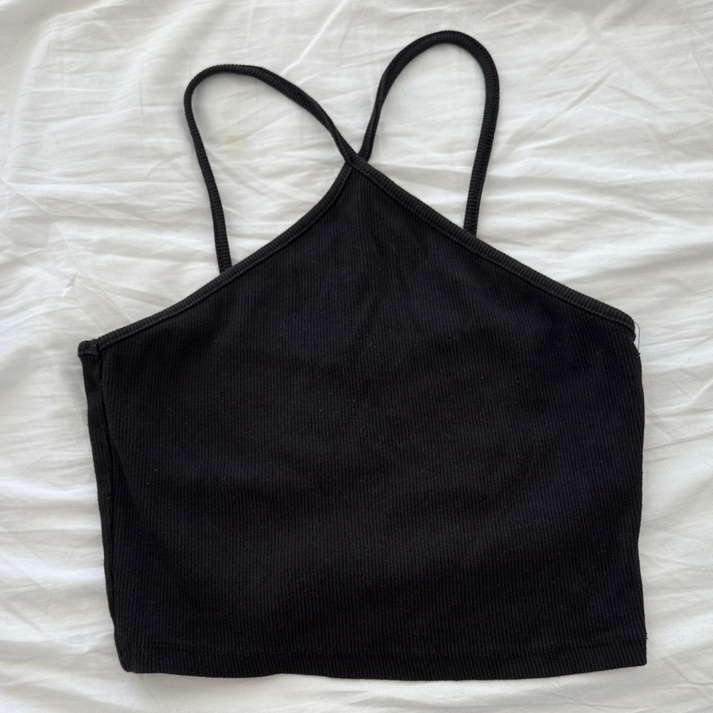 Zara Cotton Black halterneck Strap Crop Top